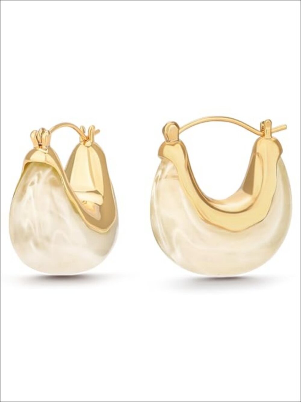 18K Gold Plated Amber Hoop Earrings Resin Inlay Hypoallergenic Women